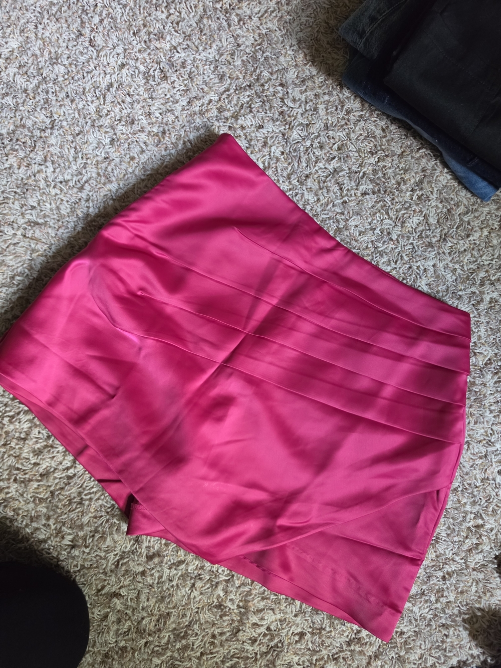 Endless Rose Fuchsia Satin Mini Skirt - Pleated Panel Detail